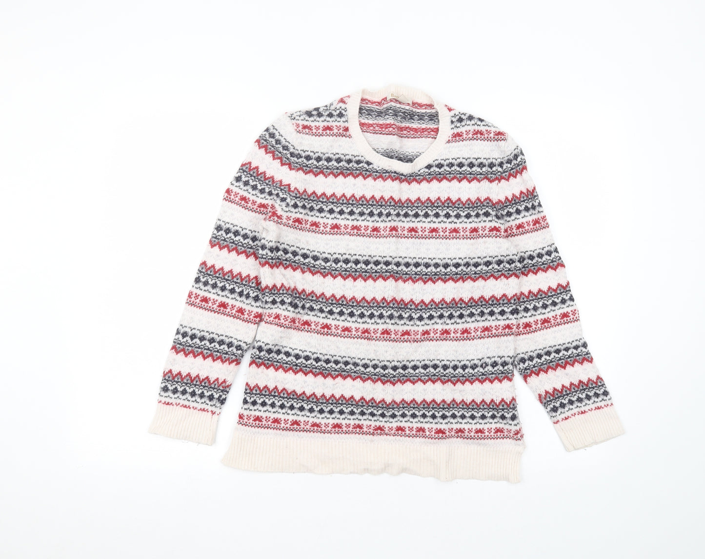 Barbour Womens White Round Neck Striped Polyamide Pullover Jumper Size 10
