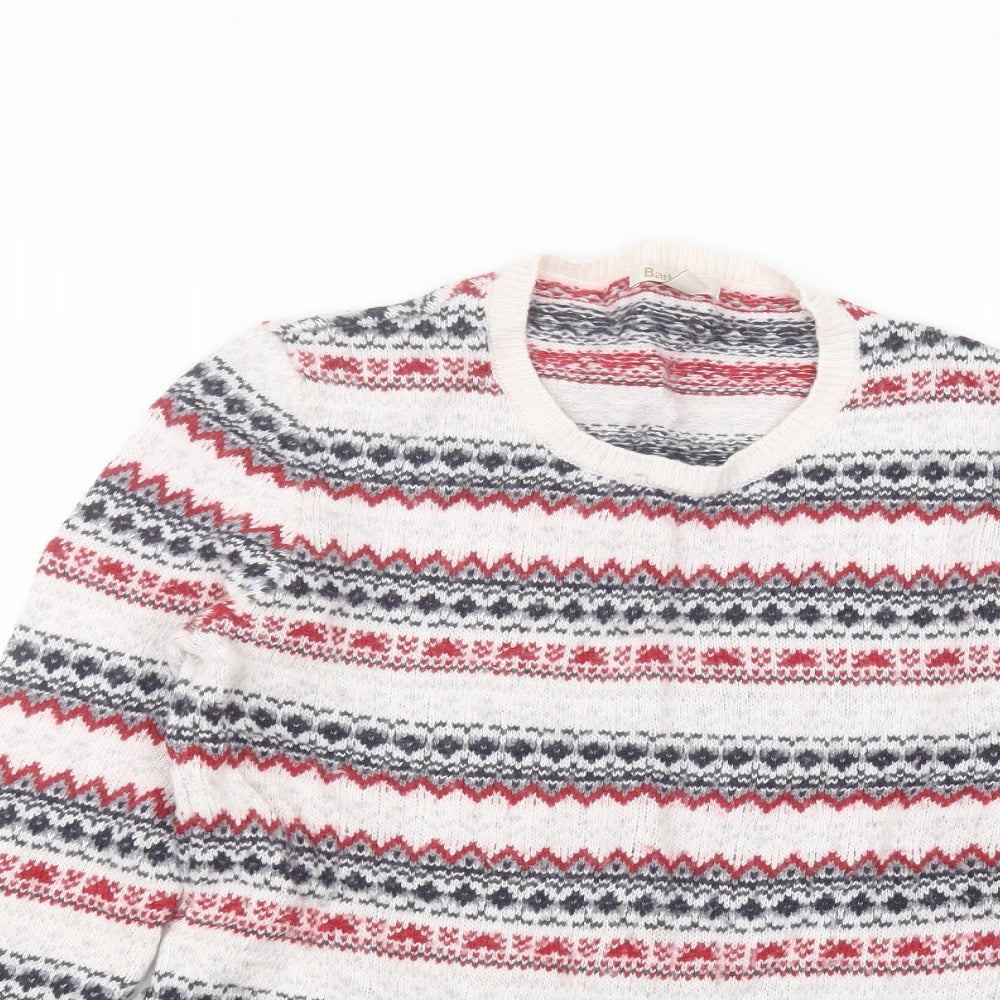 Barbour Womens White Round Neck Striped Polyamide Pullover Jumper Size 10