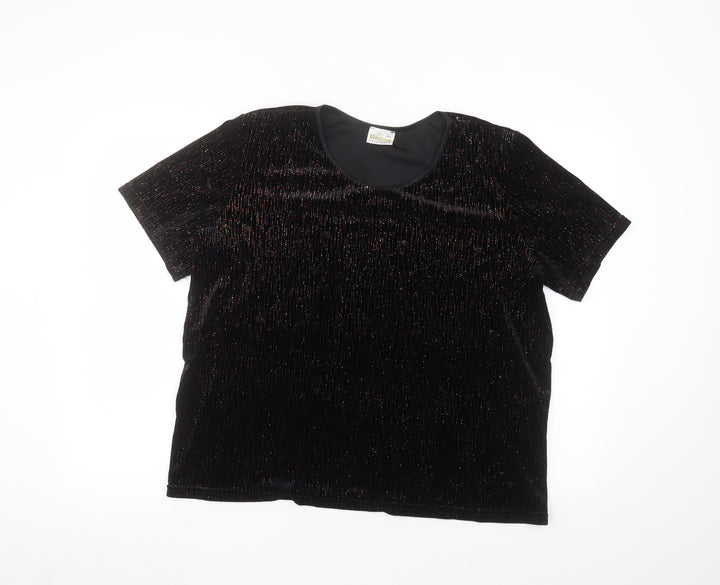 Roman Womens Black Polyester Basic T-Shirt Size M Round Neck