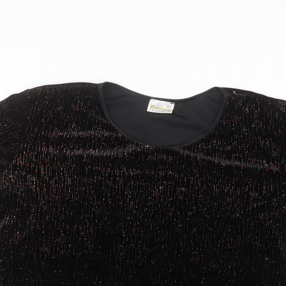 Roman Womens Black  Polyester Basic T-Shirt Size M Round Neck