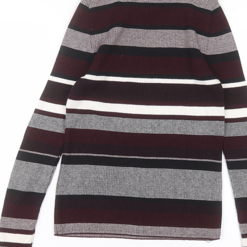 New Look Womens Red Striped Cotton Basic T-Shirt Size 10 Round Neck