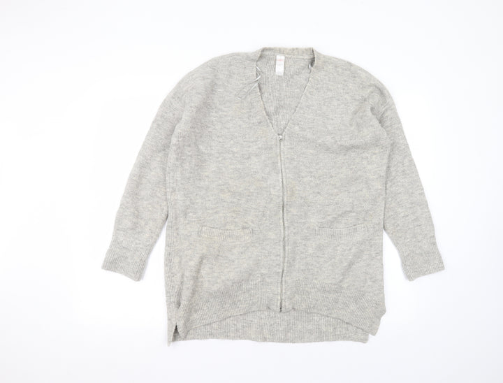 Preworn Womens Grey Round Neck Acrylic Cardigan Jumper Size M
