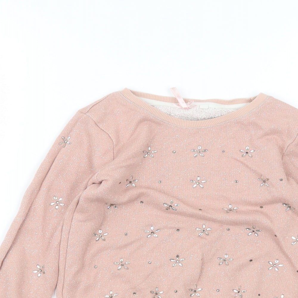 NEXT Girls Pink Round Neck  Cotton Pullover Jumper Size 8 Years