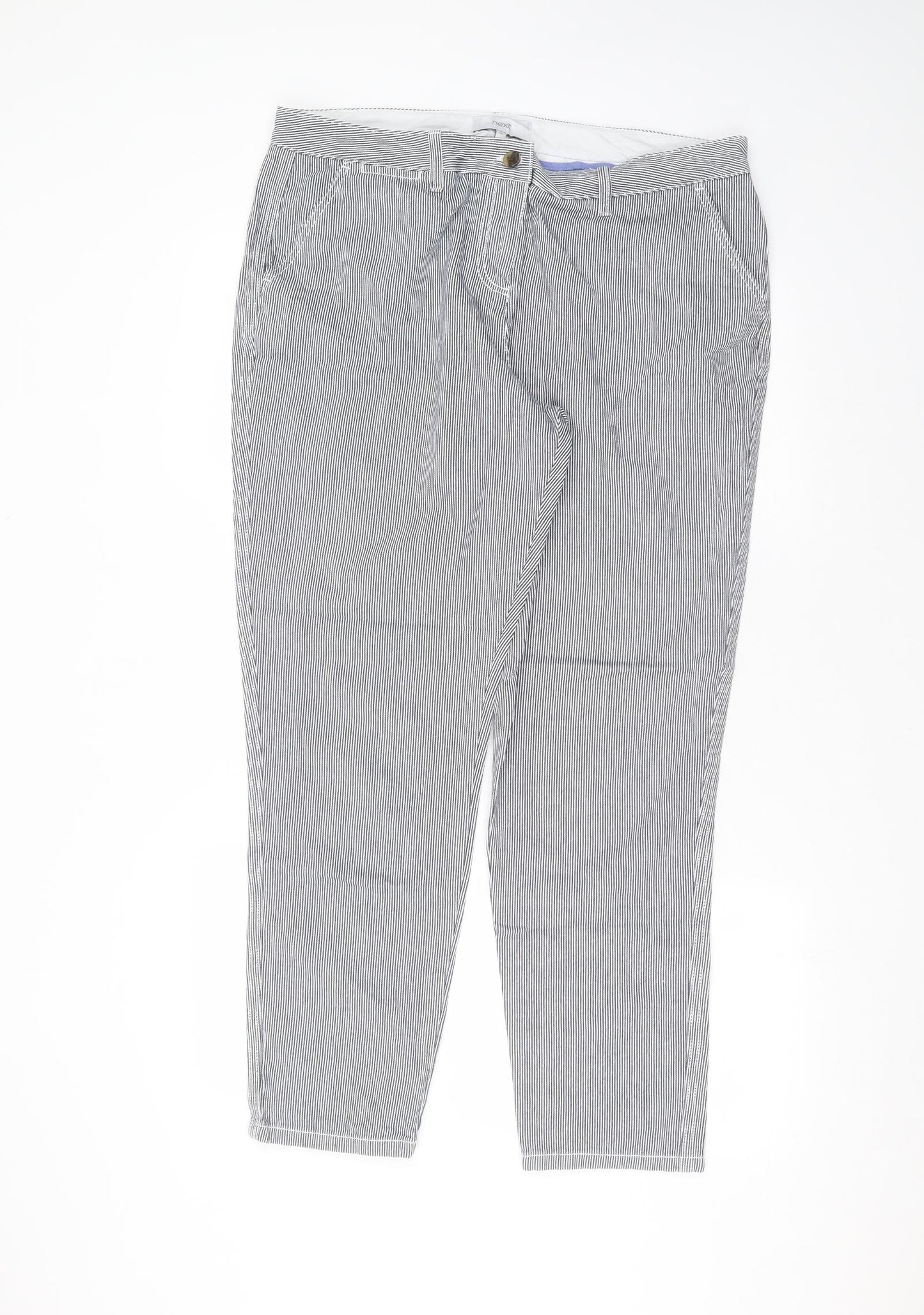 NEXT Womens Blue Striped Cotton Trousers  Size 16 L30 in Regular