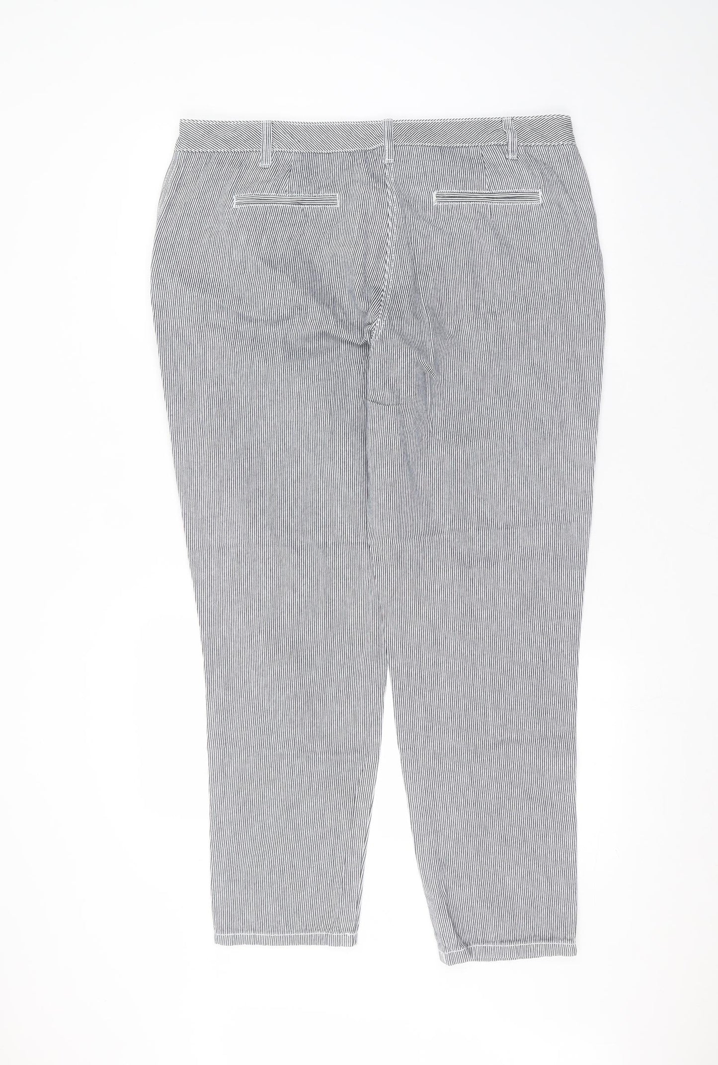 NEXT Womens Blue Striped Cotton Trousers  Size 16 L30 in Regular