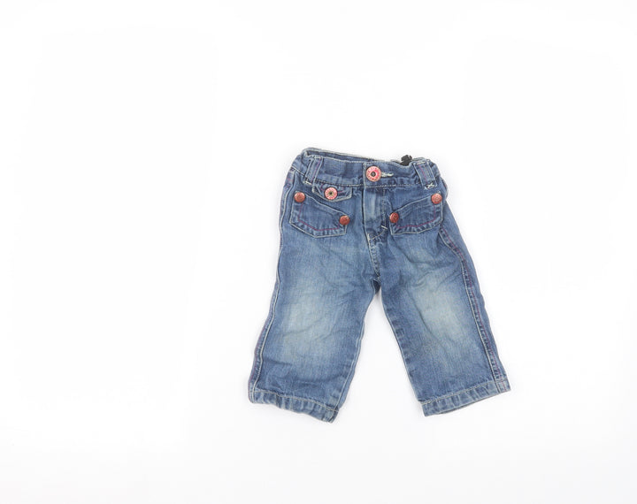 Petit Patapon Girls Blue Cotton Jeans Size 9-12 Months