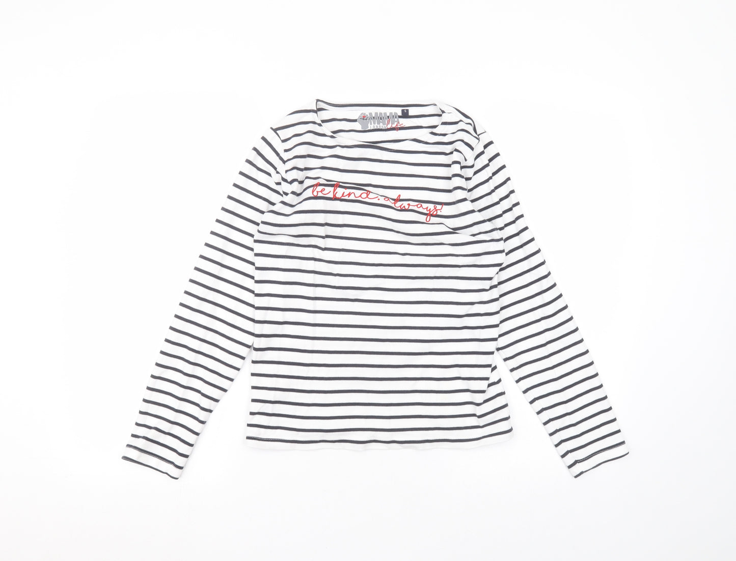 mama Womens White Striped Cotton Basic T-Shirt Size S Round Neck