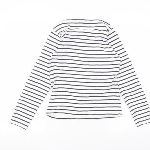 mama Womens White Striped Cotton Basic T-Shirt Size S Round Neck