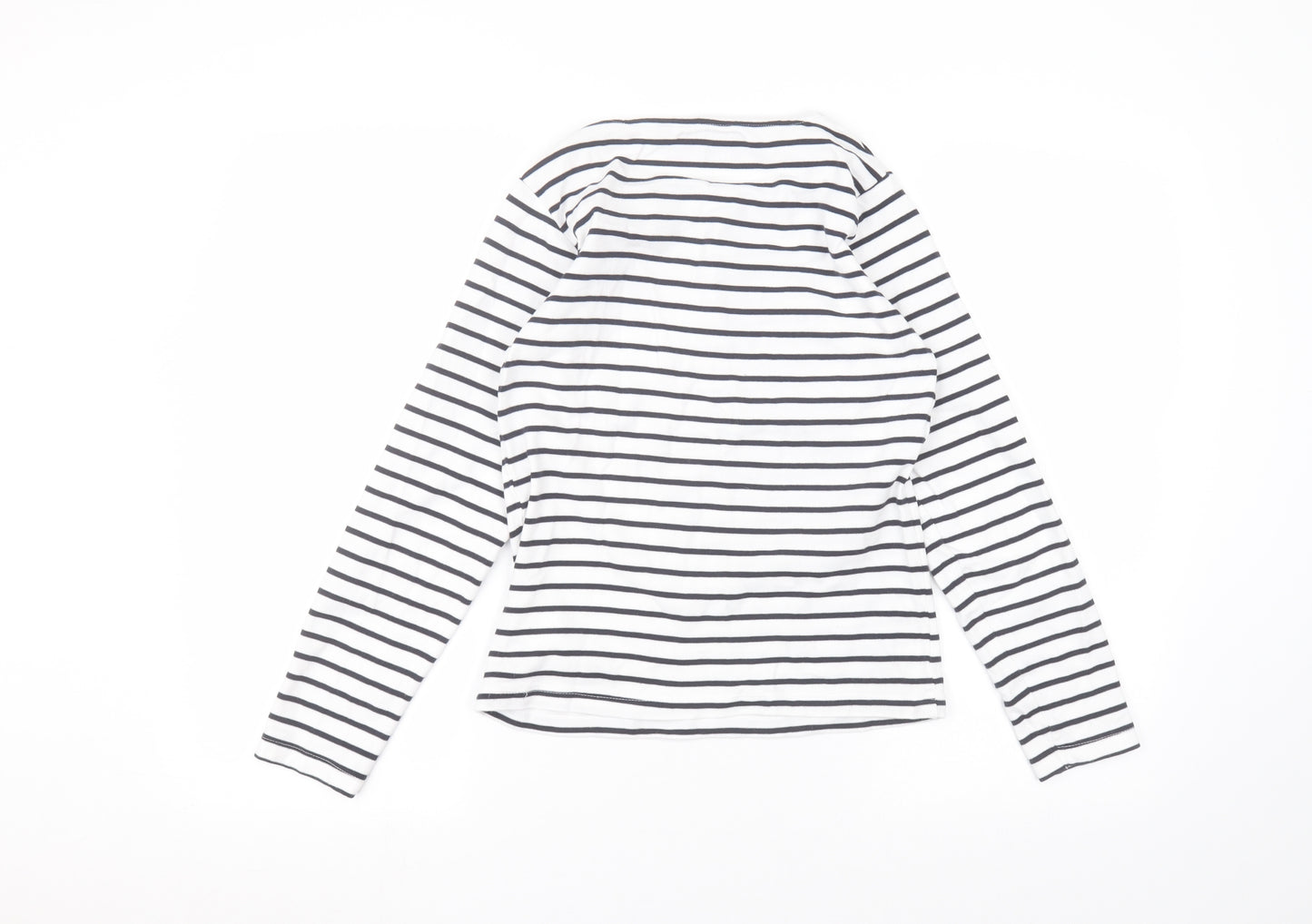 mama Womens White Striped Cotton Basic T-Shirt Size S Round Neck