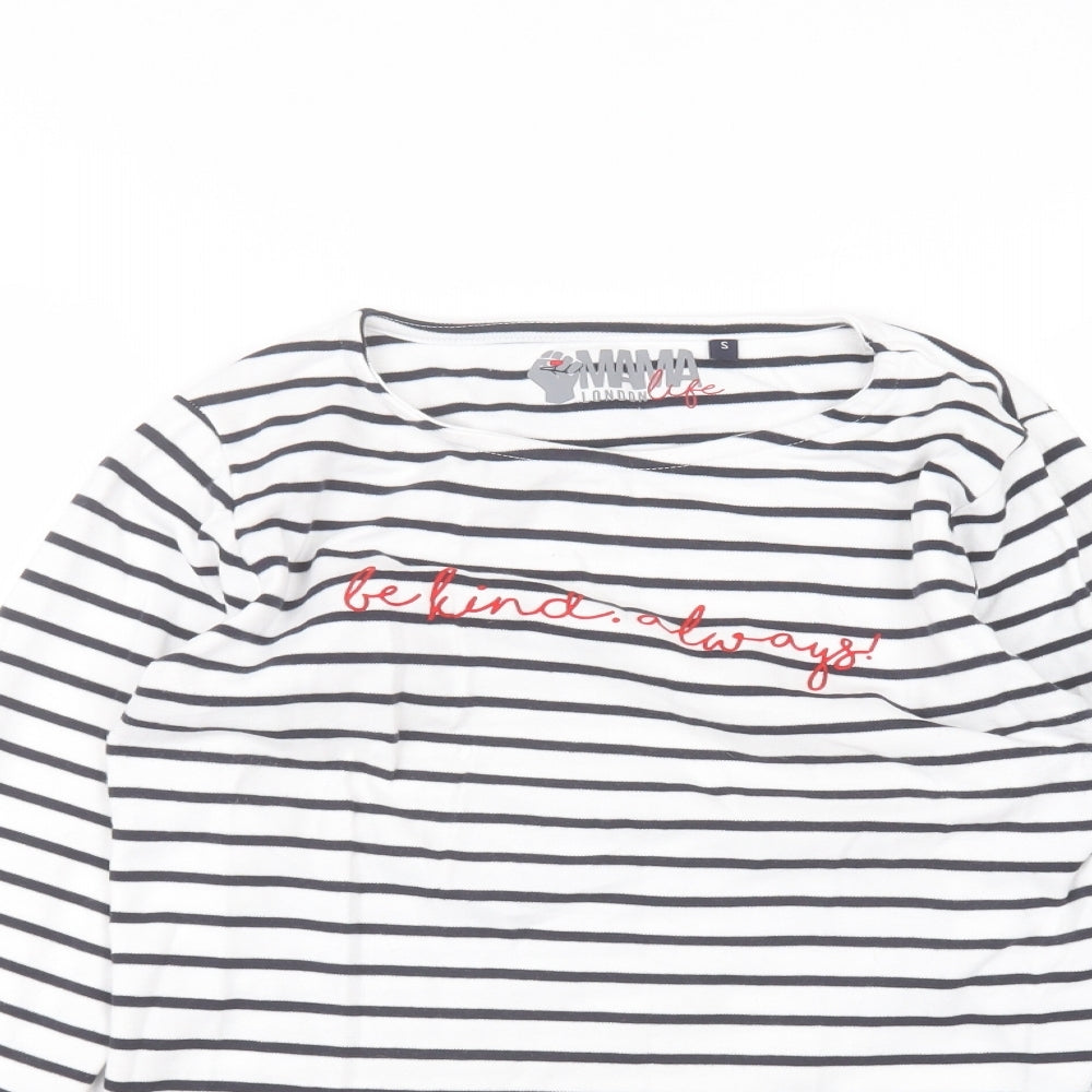 mama Womens White Striped Cotton Basic T-Shirt Size S Round Neck