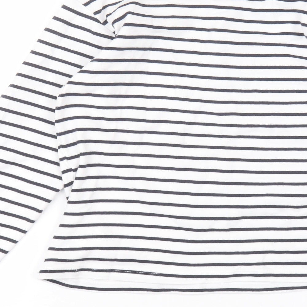 mama Womens White Striped Cotton Basic T-Shirt Size S Round Neck