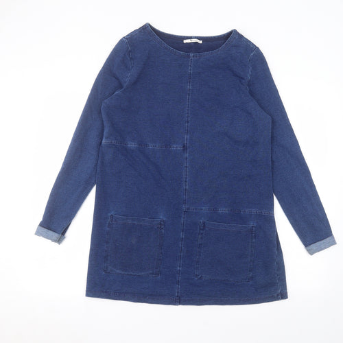TU Womens Blue  Cotton Basic T-Shirt Size 10 Round Neck