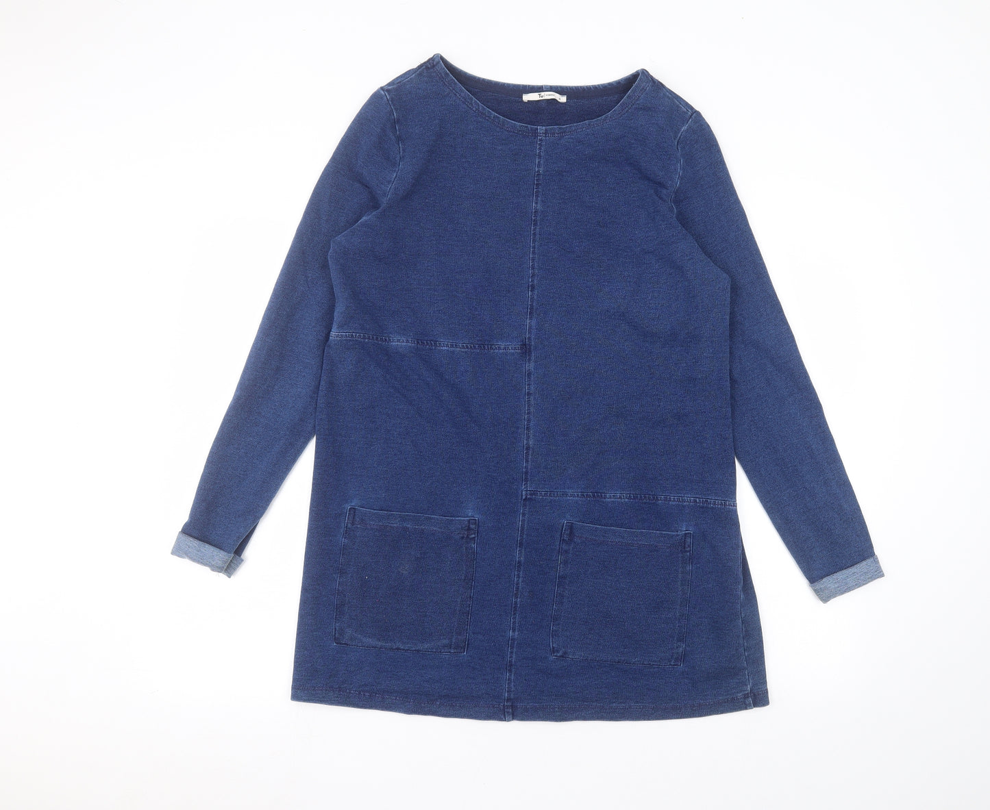 TU Womens Blue  Cotton Basic T-Shirt Size 10 Round Neck
