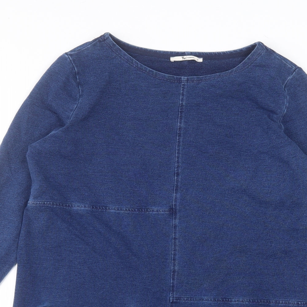 TU Womens Blue  Cotton Basic T-Shirt Size 10 Round Neck