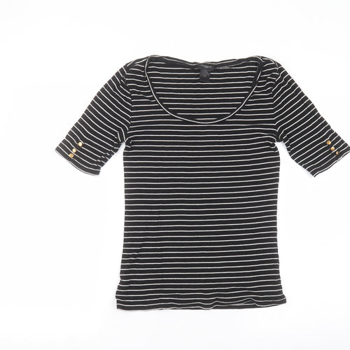 Ann Taylor Womens Black Striped Cotton Basic T-Shirt Size XS Round Neck