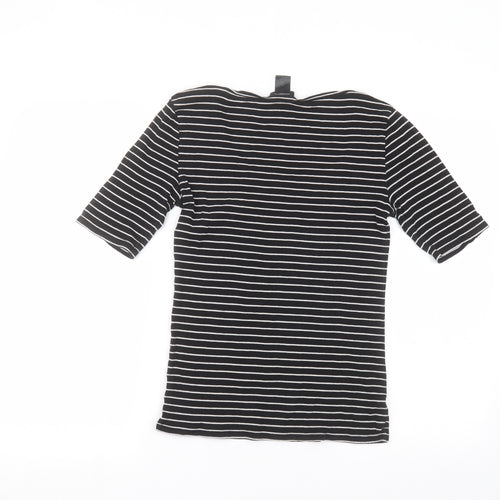 Ann Taylor Womens Black Striped Cotton Basic T-Shirt Size XS Round Neck