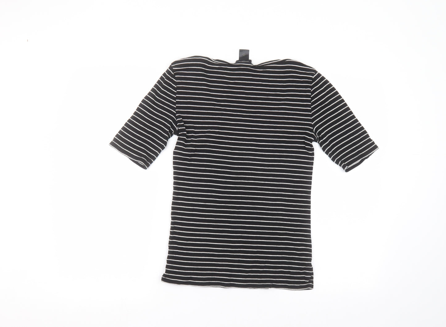 Ann Taylor Womens Black Striped Cotton Basic T-Shirt Size XS Round Neck
