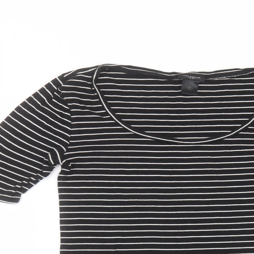 Ann Taylor Womens Black Striped Cotton Basic T-Shirt Size XS Round Neck