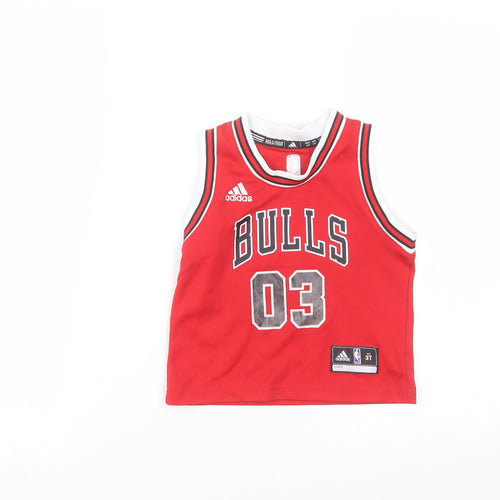 adidas Boys Red  Polyester Basic Tank Size 3 Years Round Neck
