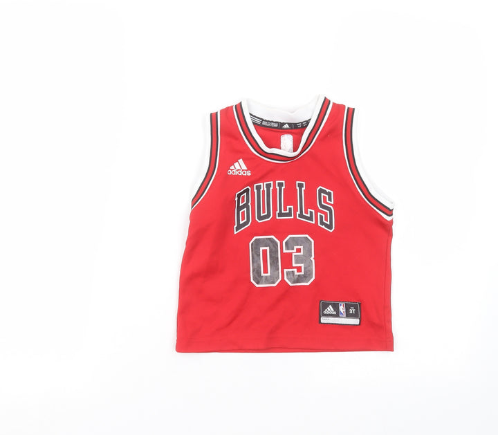 adidas Boys Red  Polyester Basic Tank Size 3 Years Round Neck