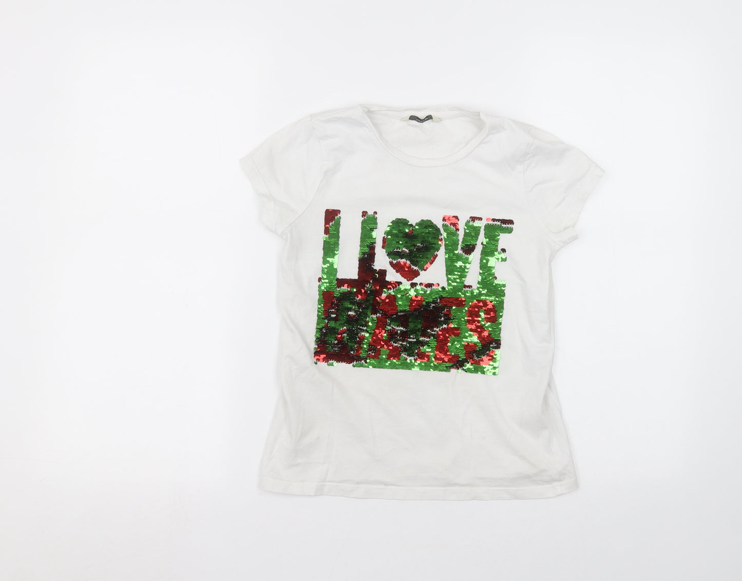 George Girls White  Cotton Basic T-Shirt Size 9-10 Years Round Neck