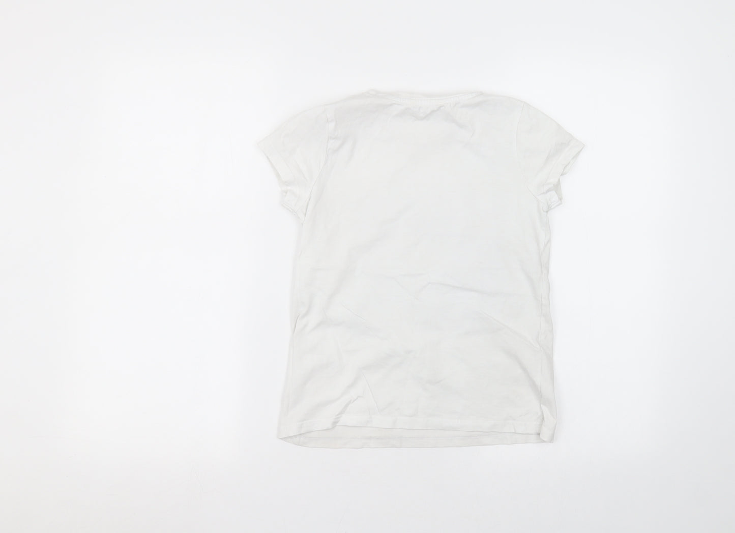 George Girls White  Cotton Basic T-Shirt Size 9-10 Years Round Neck