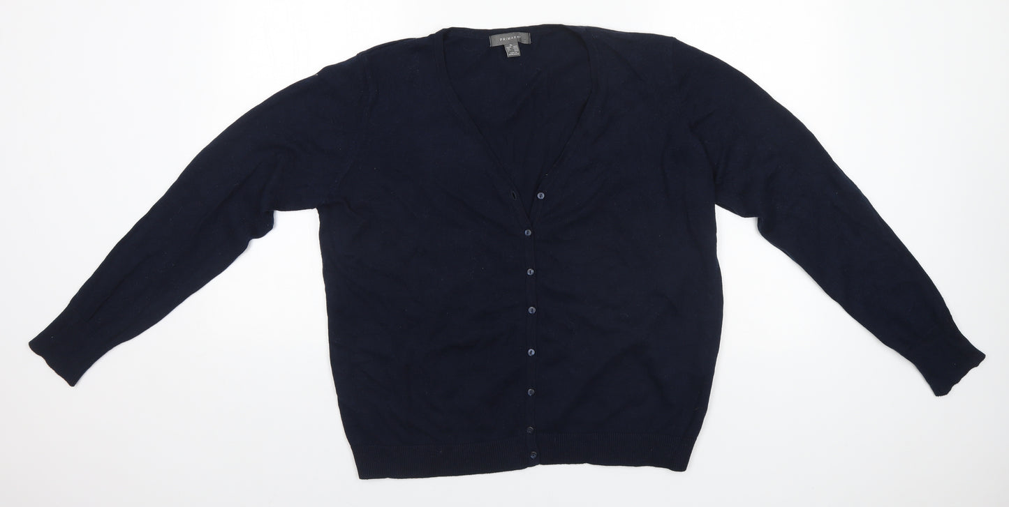 Primark Womens Blue V-Neck  Cotton Cardigan Jumper Size 18