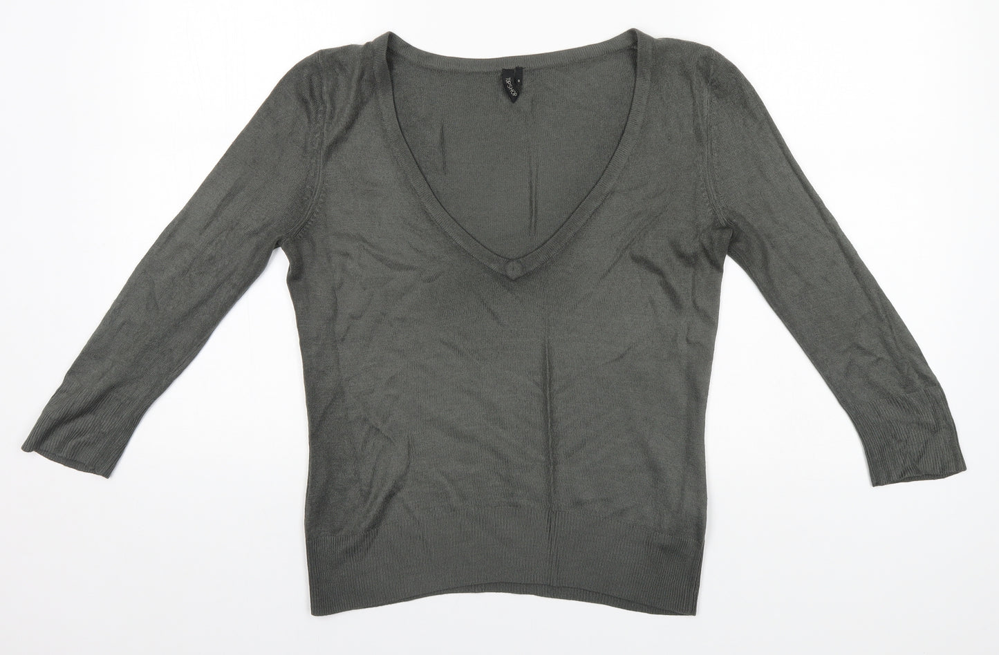 Topshop Womens Grey V-Neck  Acrylic Pullover Jumper Size 8