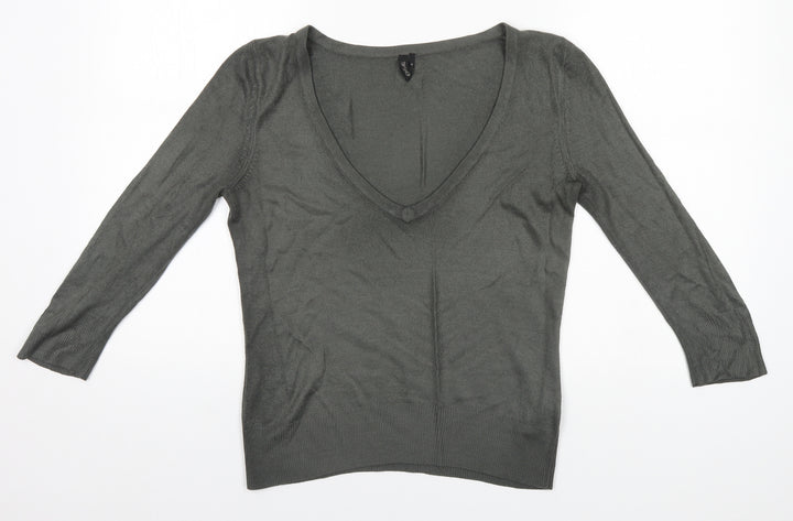 Topshop Womens Grey V-Neck  Acrylic Pullover Jumper Size 8