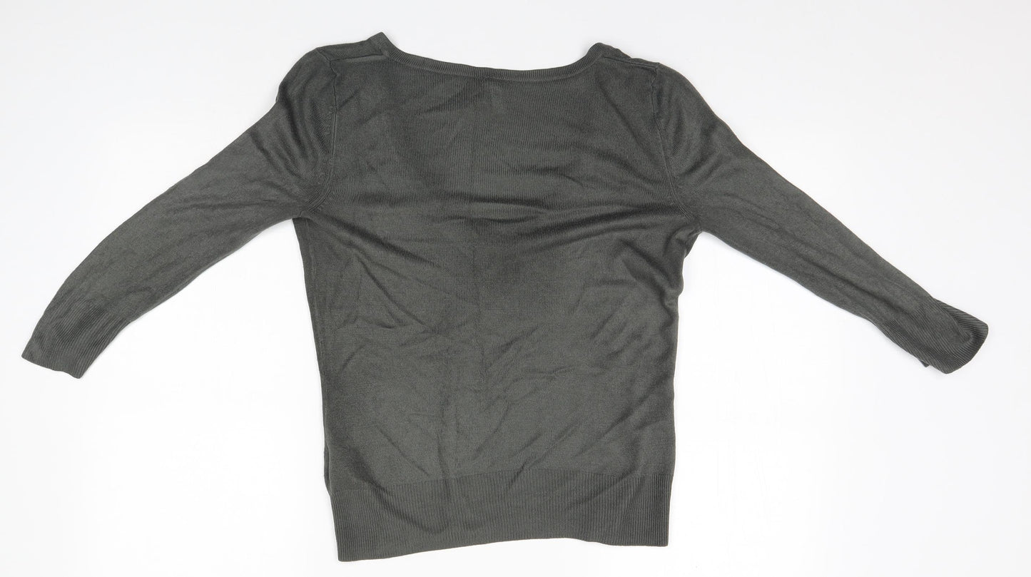 Topshop Womens Grey V-Neck  Acrylic Pullover Jumper Size 8