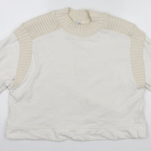 Zara Womens White Round Neck  Cotton Pullover Jumper Size M