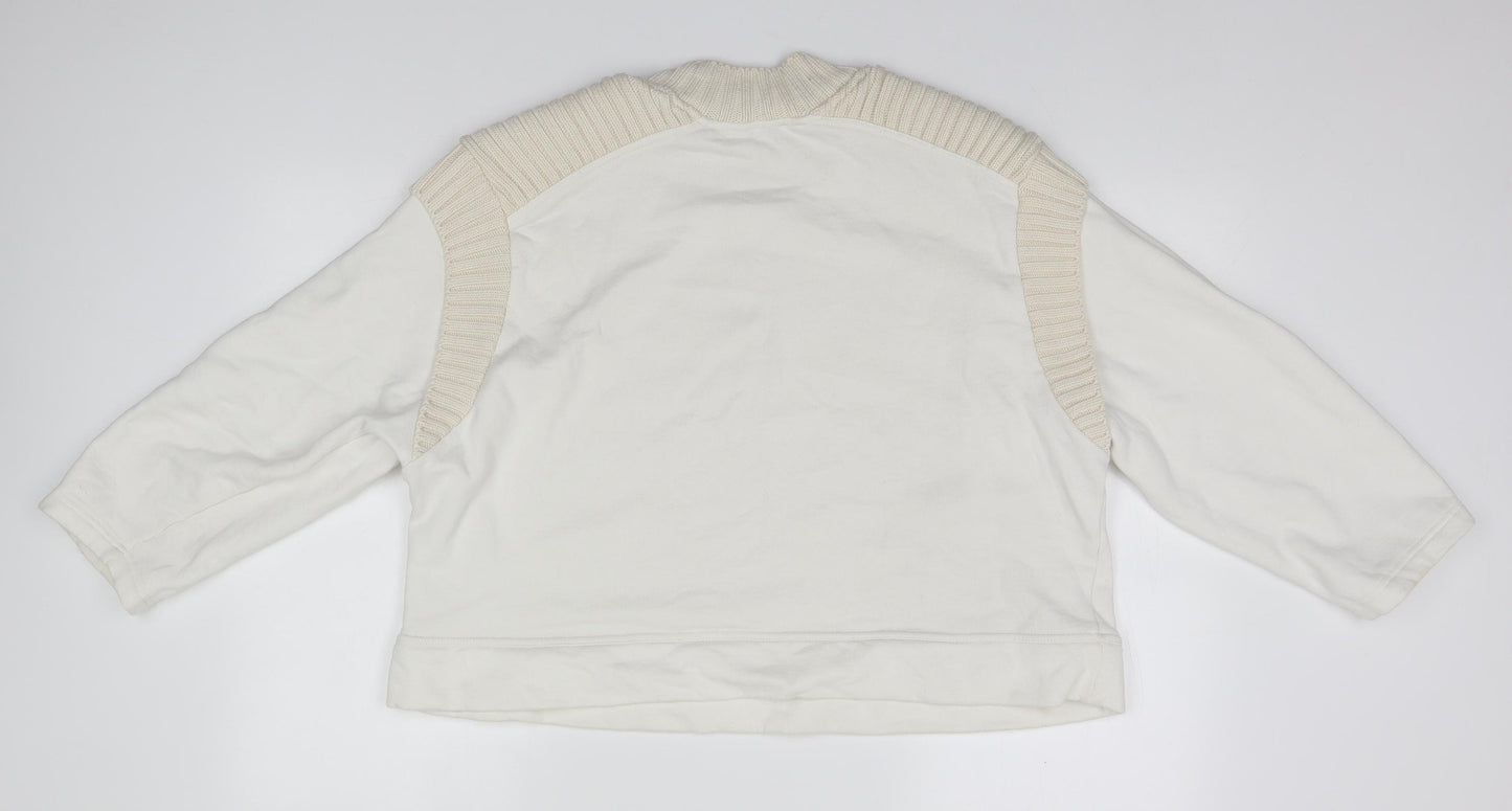 Zara Womens White Round Neck  Cotton Pullover Jumper Size M