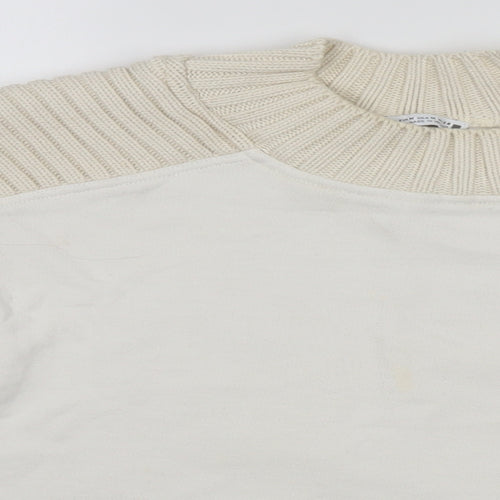 Zara Womens White Round Neck  Cotton Pullover Jumper Size M