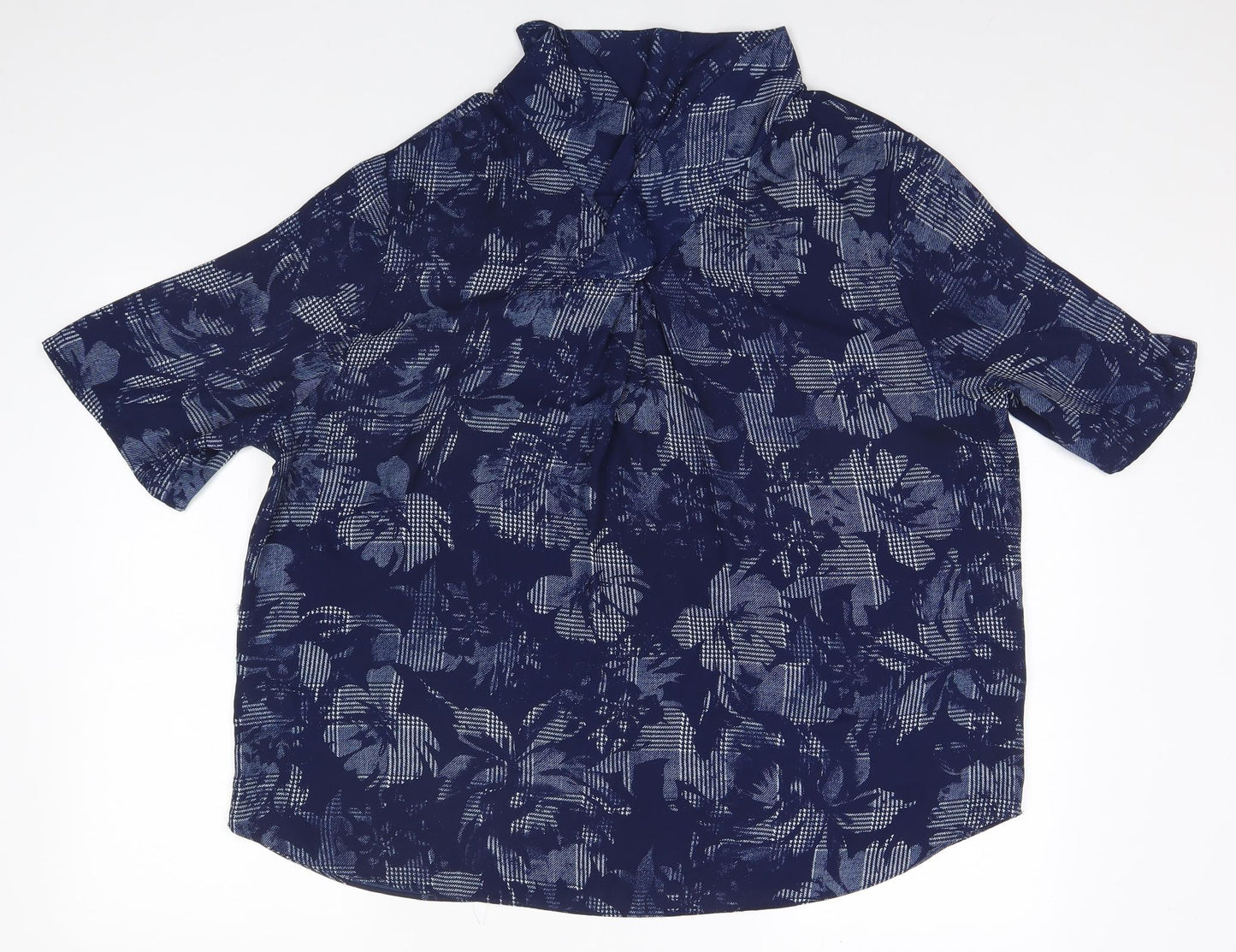 TU Womens Blue Floral Polyester Basic T-Shirt Size 20 Collared