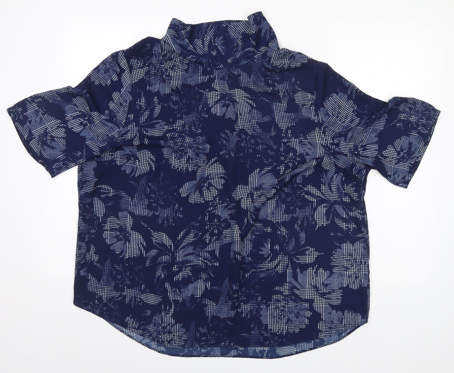 TU Womens Blue Floral Polyester Basic T-Shirt Size 20 Collared