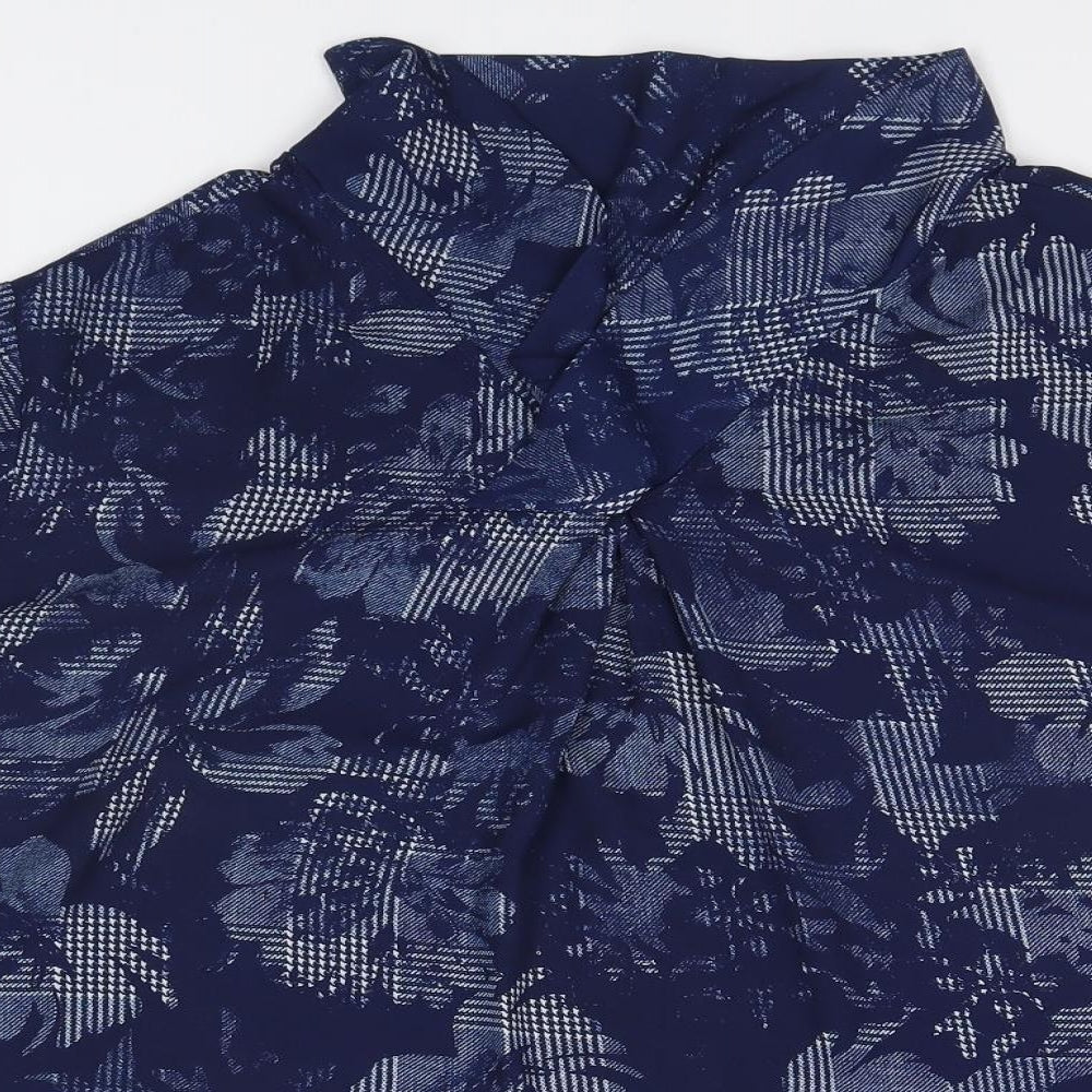 TU Womens Blue Floral Polyester Basic T-Shirt Size 20 Collared