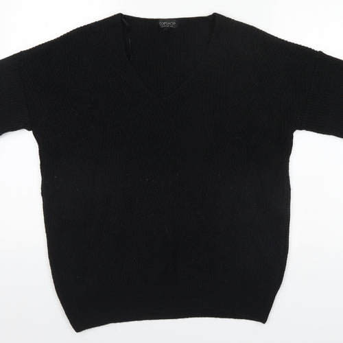 Topshop Womens Black V-Neck  Acrylic Pullover Jumper Size 6