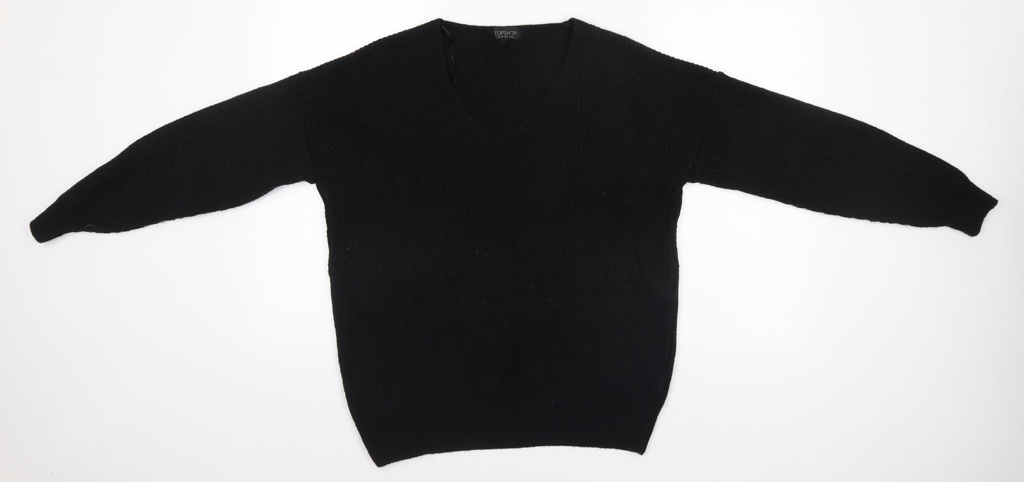 Topshop Womens Black V-Neck  Acrylic Pullover Jumper Size 6