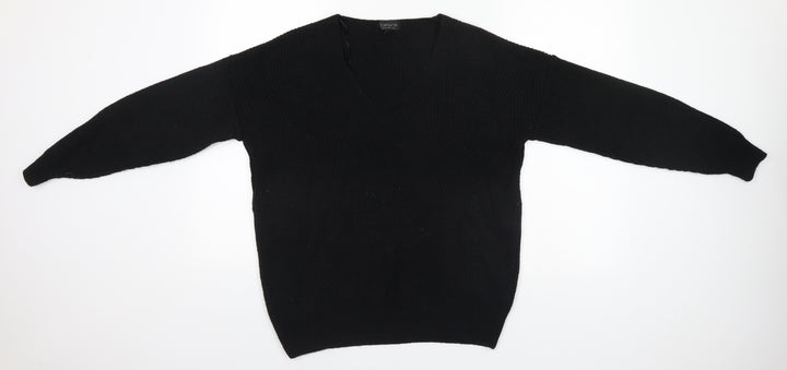 Topshop Womens Black V-Neck  Acrylic Pullover Jumper Size 6