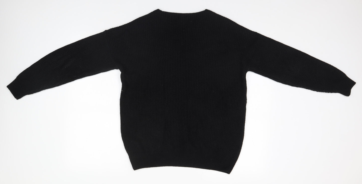 Topshop Womens Black V-Neck  Acrylic Pullover Jumper Size 6
