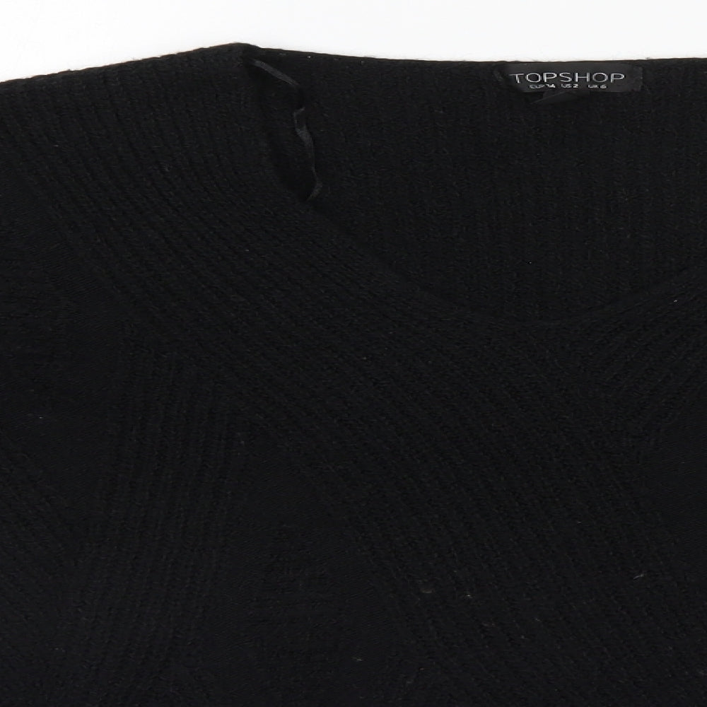 Topshop Womens Black V-Neck  Acrylic Pullover Jumper Size 6