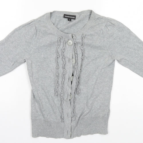 Warehouse Womens Grey Round Neck  Cotton Cardigan Jumper Size 8