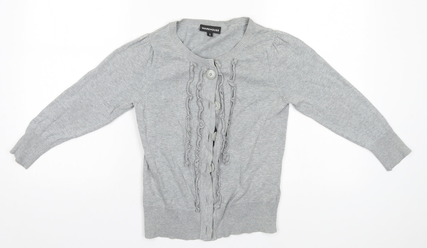 Warehouse Womens Grey Round Neck  Cotton Cardigan Jumper Size 8