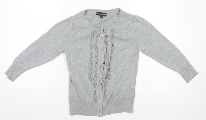 Warehouse Womens Grey Round Neck Cotton Cardigan Jumper Size 8