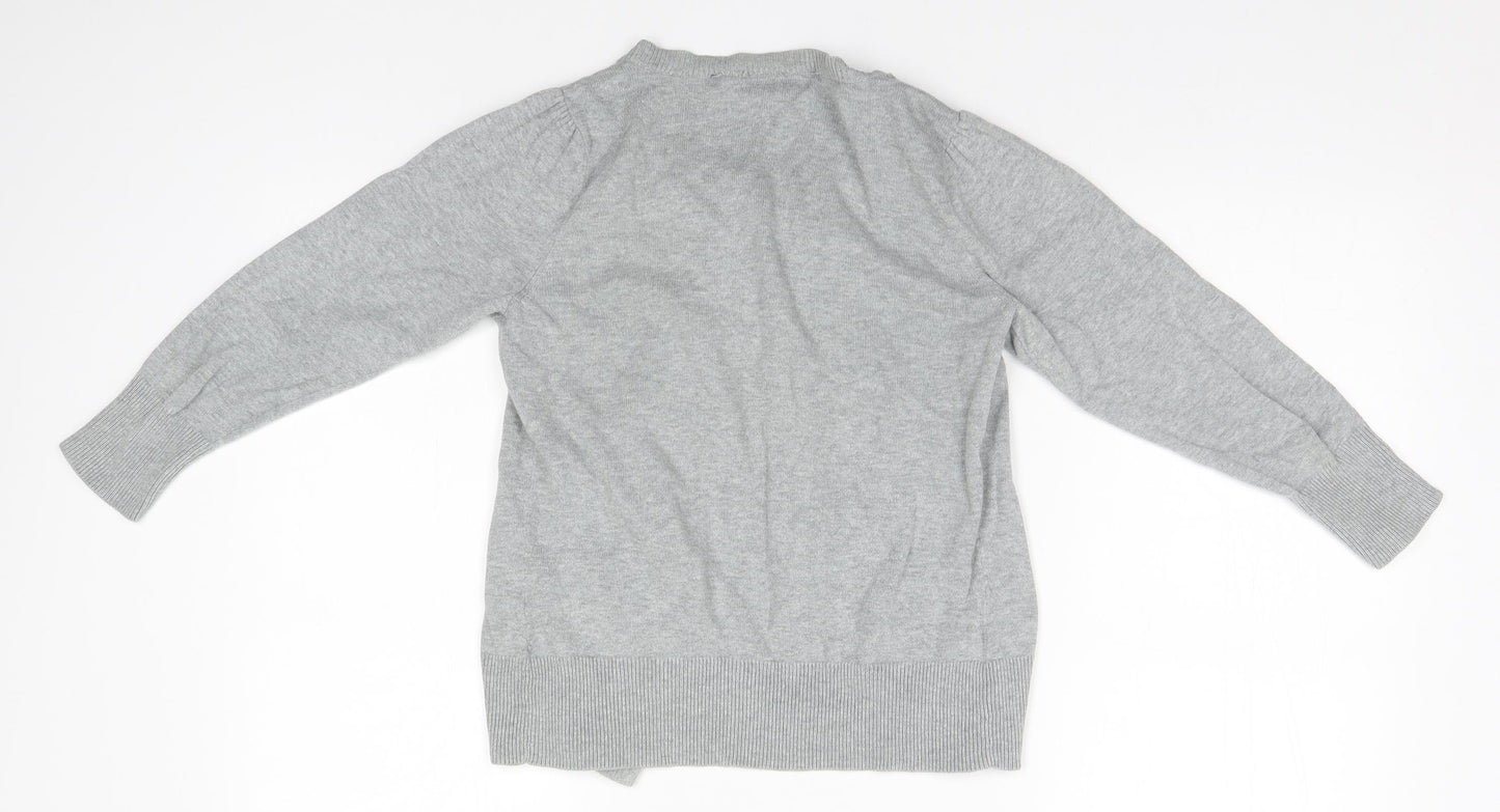 Warehouse Womens Grey Round Neck  Cotton Cardigan Jumper Size 8