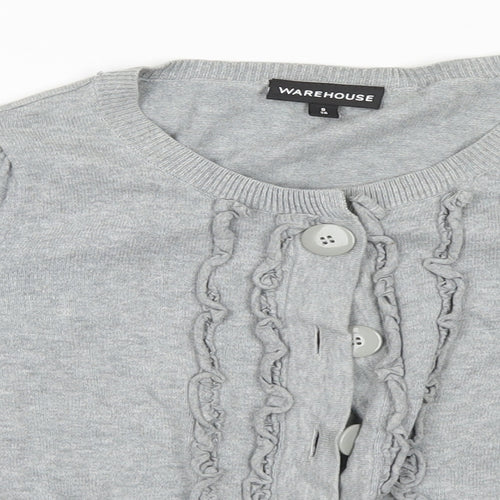 Warehouse Womens Grey Round Neck  Cotton Cardigan Jumper Size 8