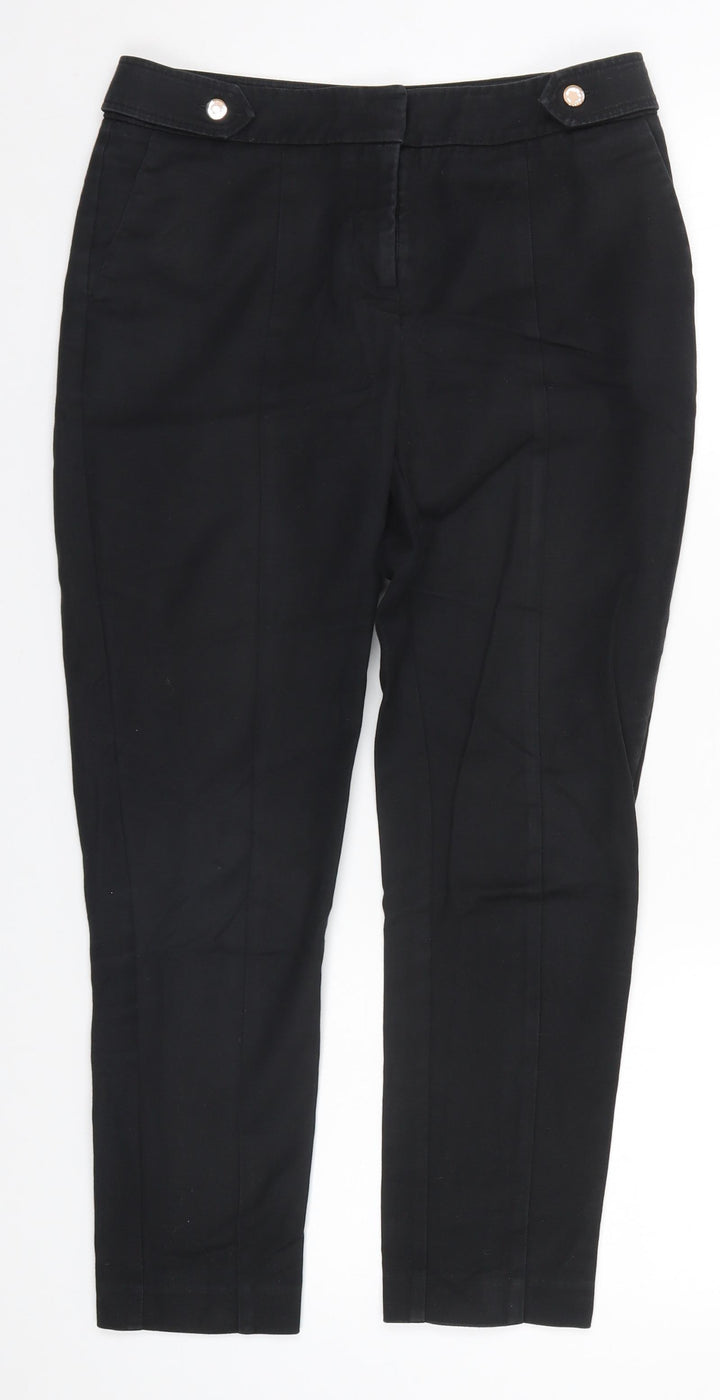 Oasis Womens Black Cotton Trousers Size 8 L25 in Regular