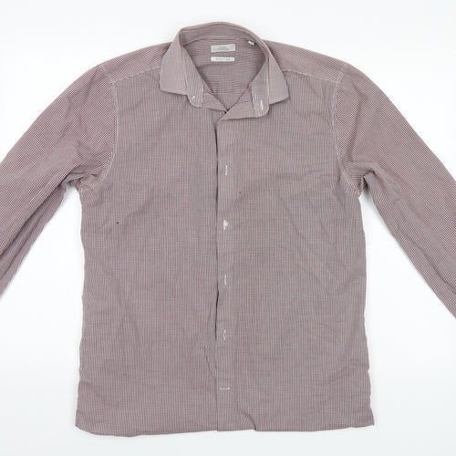 NEXT Mens Grey Check Polyester  Button-Up Size 15.5 Collared