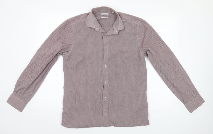NEXT Mens Grey Check Polyester Button-Up Size 15.5 Collared