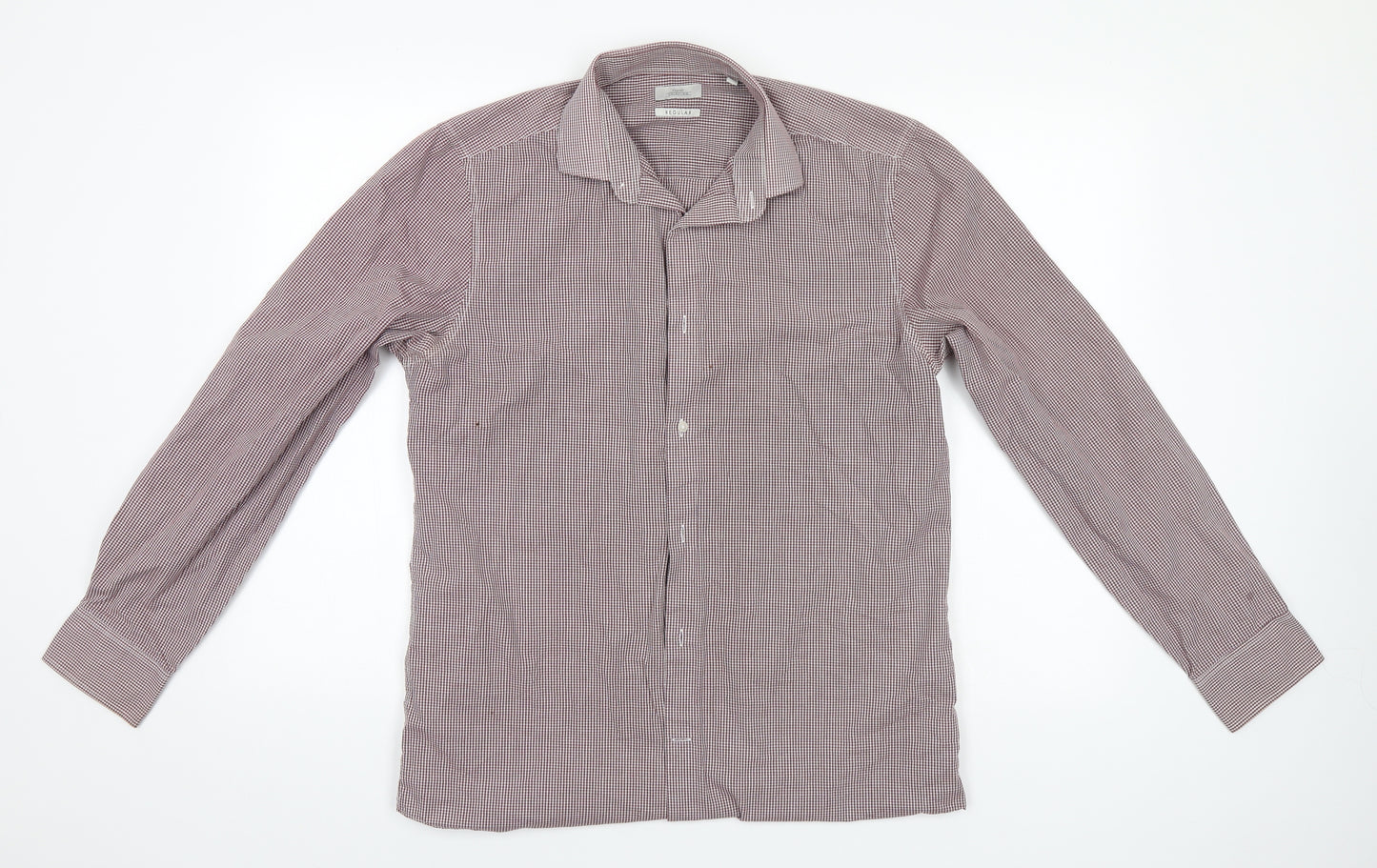 NEXT Mens Grey Check Polyester  Button-Up Size 15.5 Collared